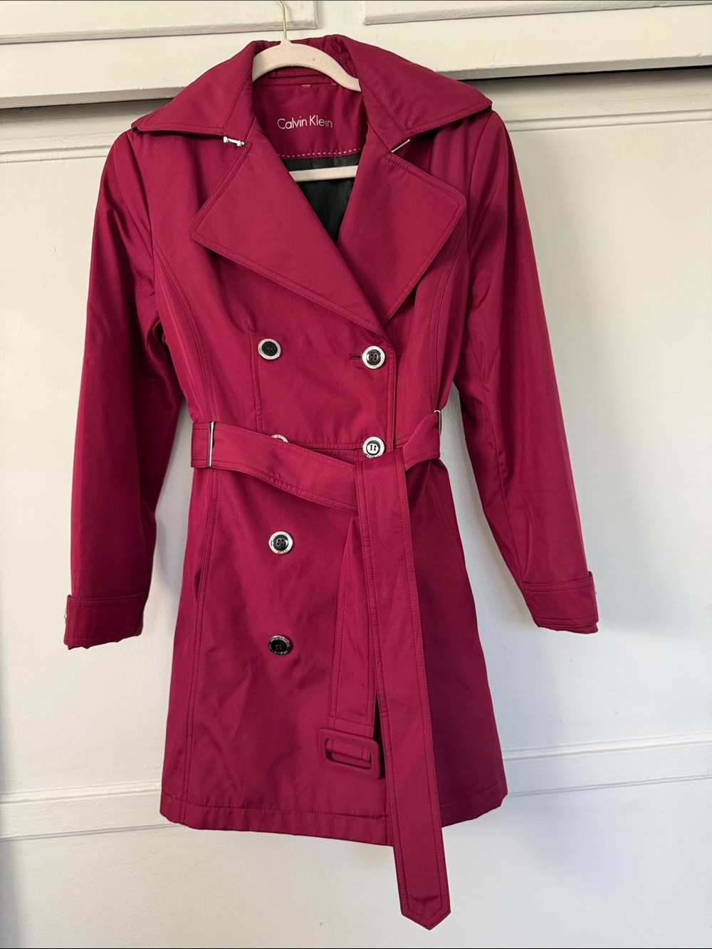 Calvin Klein Women's Burgundy Double-Breasted Trench Coat